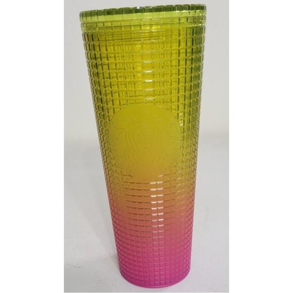 Starbucks 2022 Pink Gradient & Lemon Prism Ombre Tumbler 24 Oz Venti No Straw - Picture 1 of 7
